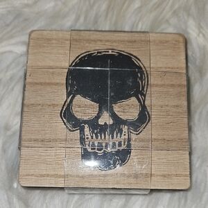 Set of 4 Wooden Skull Coasters | HomeGoods | Distressed Black Edging | New